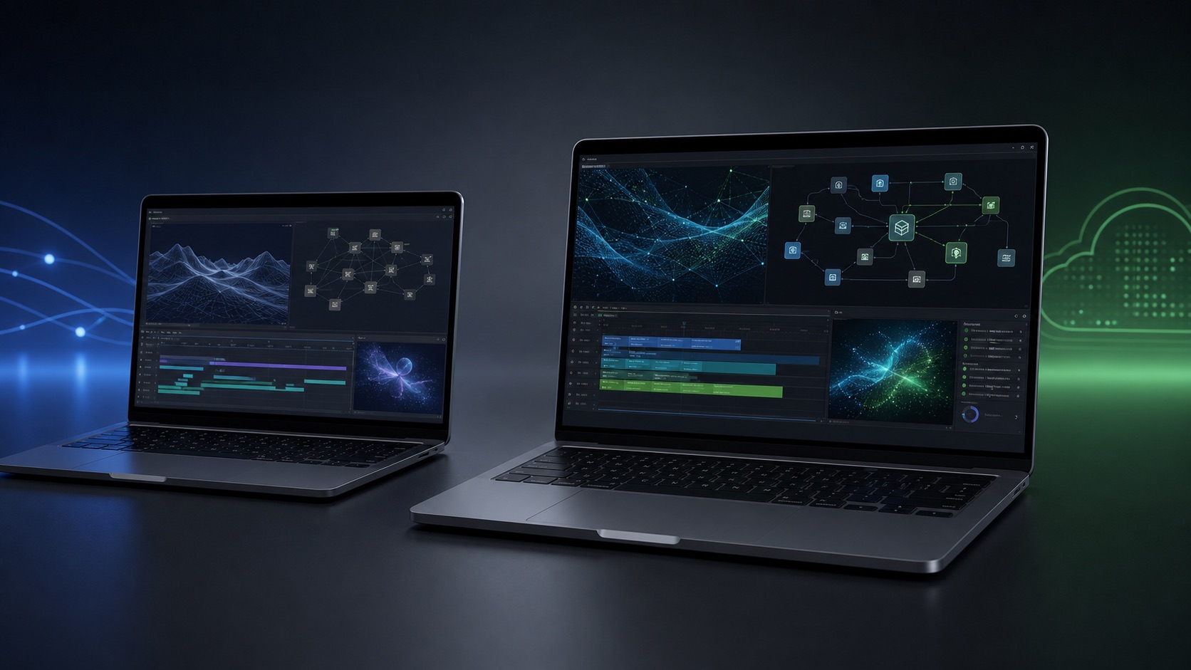 Two generations of professional laptops illustrating MacBook Pro evolution from 2021 to 2026
